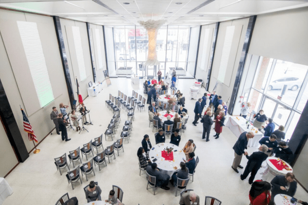 Business professionals enjoying a catered corporate lunch in Fayetteville, NC