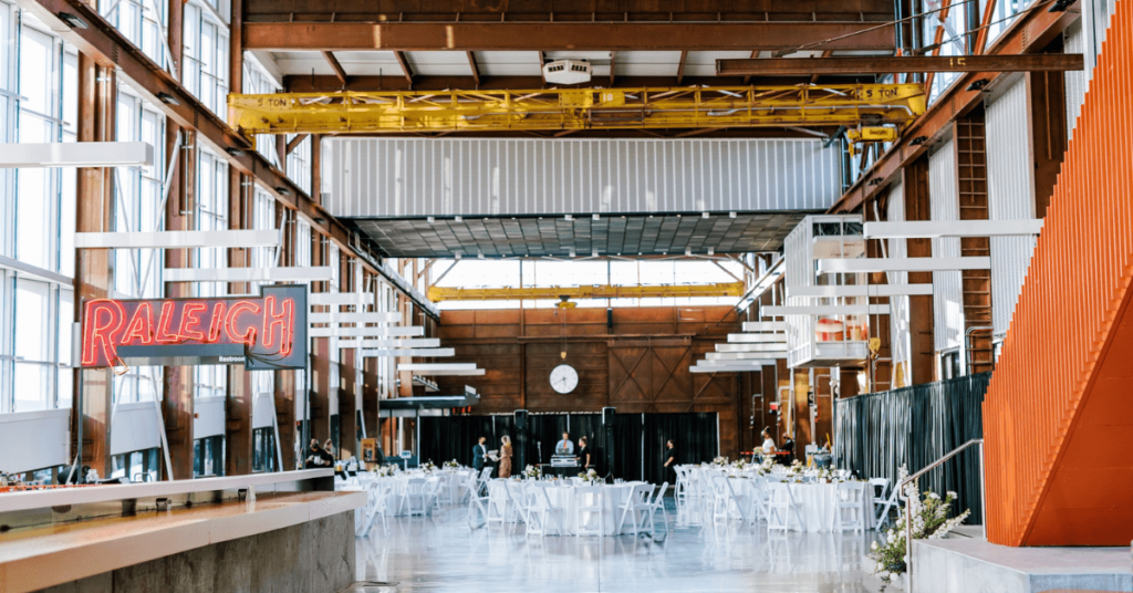 Event Catering Raleigh NC at a modern industrial-style venue