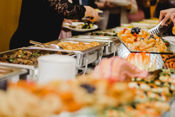 Buffet-style catering table at corporate event in Goldsboro